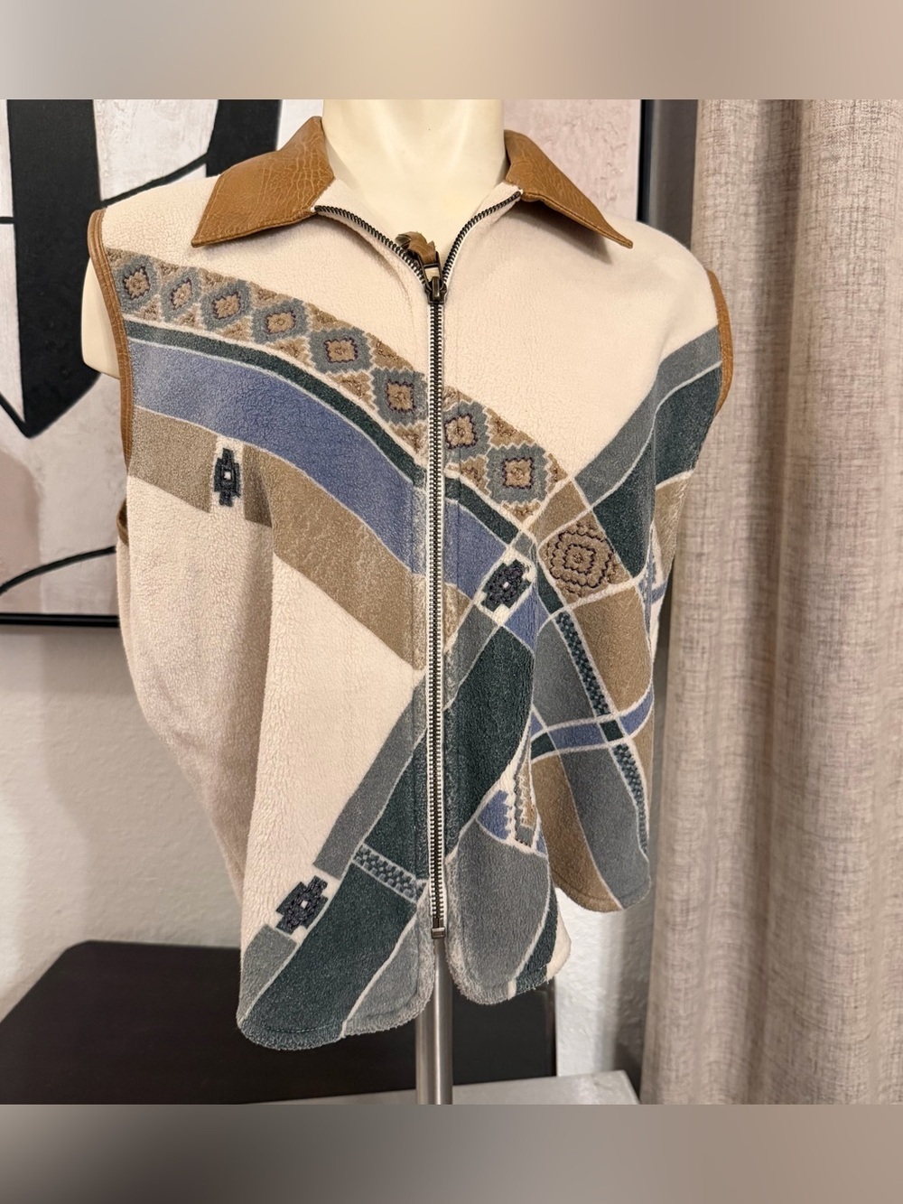 Vintage Wrangler Brown and Cream Vest With Faux Leather Accents